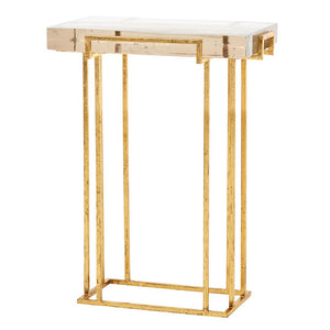 Glam Gold Leafed Side Table with Thick Cast Glass Top | Prism Collection | Villa & House
