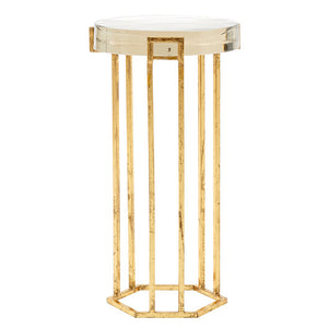 Gold Leafed Round Side Table with Thick Cast Glass Top | Prism Collection | Villa & House