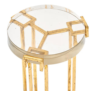 Gold Leafed Round Side Table with Thick Cast Glass Top | Prism Collection | Villa & House