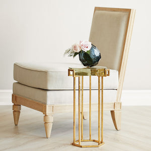 Gold Leafed Round Side Table with Thick Cast Glass Top | Prism Collection | Villa & House
