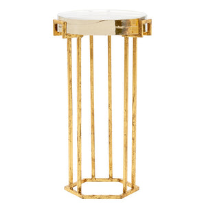 Gold Leafed Round Side Table with Thick Cast Glass Top | Prism Collection | Villa & House
