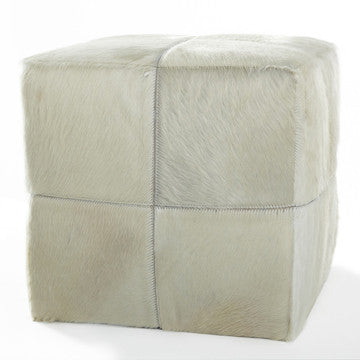 Patchwork Cube Ottoman - Cream Cowhide
