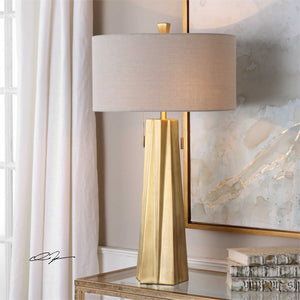 Pleated Table Lamp – Antique Brass
