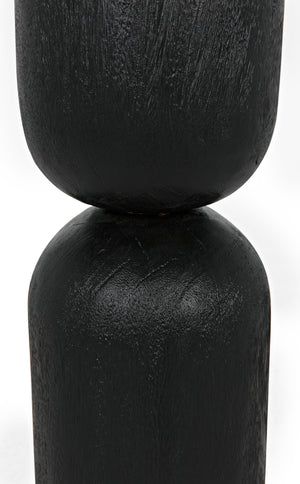 Small Kudoros Side Table with Black Marble Top, Black Burnt