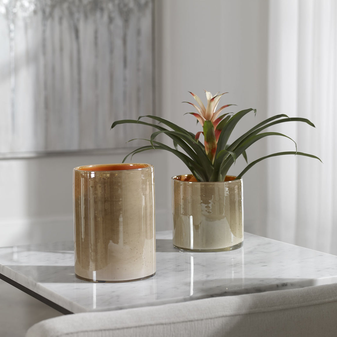 Tangelo Beige Orange Vases, S/2 - Glass