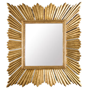 Worlds Away Raymond Oversized Square Sunburst Mirror – Gold Leaf
