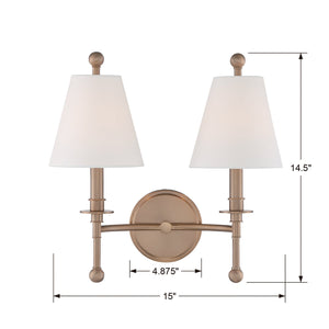 Riverdale 2 Light Aged Brass Wall Mount