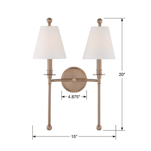 Riverdale 2 Light Aged Brass Wall Mount
