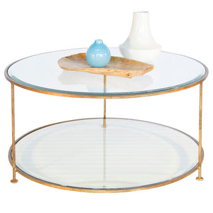 Worlds Away Rolo 2 Tier Round Coffee Table – Gold Leaf