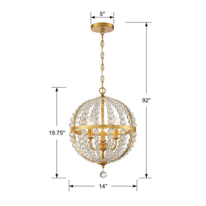 Roxy 3 Light Antique Gold Chandelier