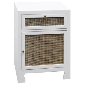 Worlds Away Ruth 1 Door Cane Cabinet - White Lacquer