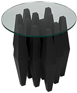 Soldier Side Table - Black Metal with Glass Top