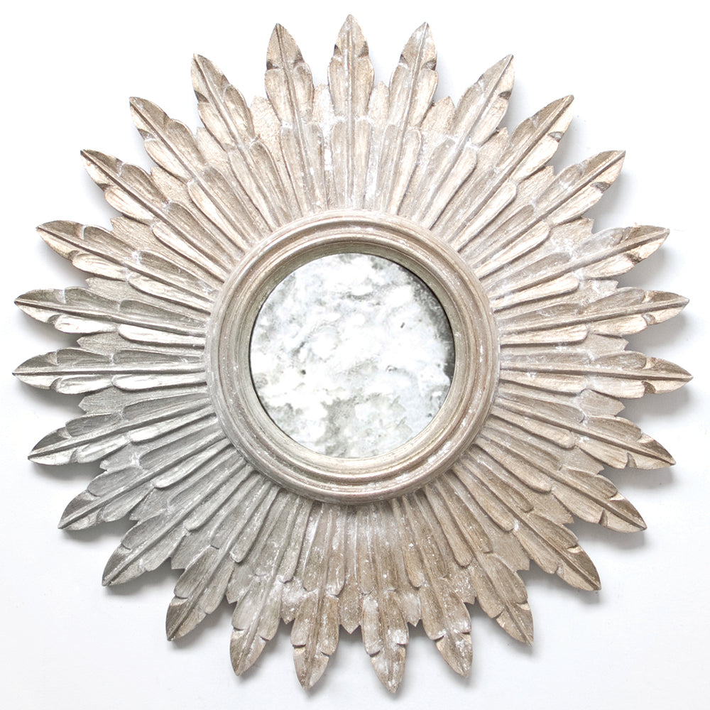 Worlds Away Santo Small Round Starburst Mirror – Silver Leaf