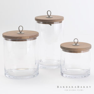 Rustic Glass Canister with Wooden Lid - Set of 3