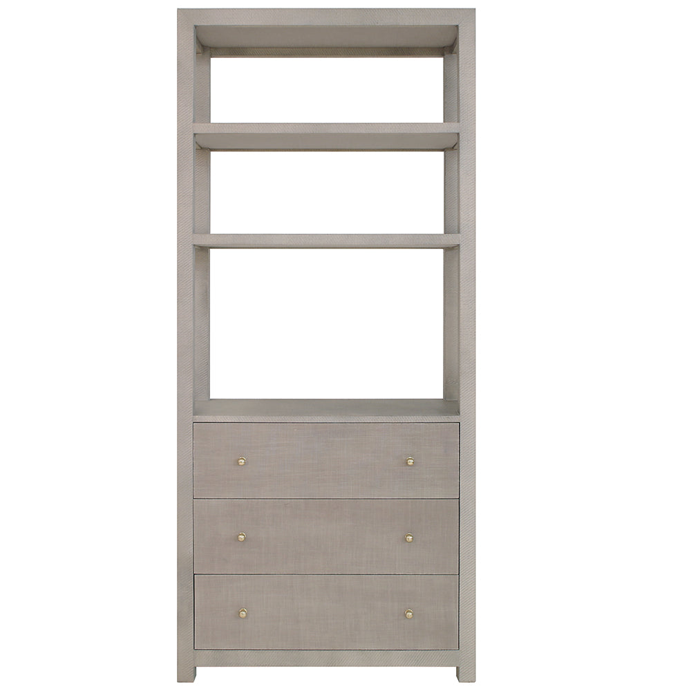 Worlds Away Silas 3 Drawer Etagere – Grey Grasscloth