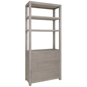 Worlds Away Silas 3 Drawer Etagere – Grey Grasscloth