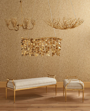 Currey and Company Golden Eucalyptus Rectangular Chandelier - Contemporary Gold Leaf