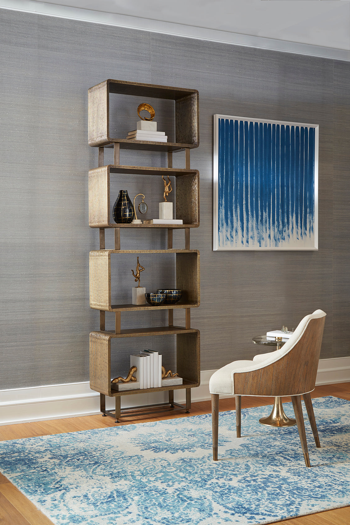 Framed Silk Panel - Navy Blue | Stripes  Collection | Villa & House