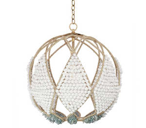 20" Adelaid Beaded Sphere Chandelier – Faux White Rock with Blue Metallic Chunky Quartz