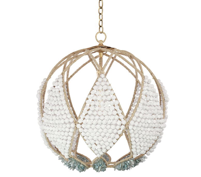 20" Adelaid Beaded Sphere Chandelier – Faux White Rock with Blue Metallic Chunky Quartz