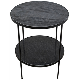 Noir Rivoli Side Table - Black Metal with Marble