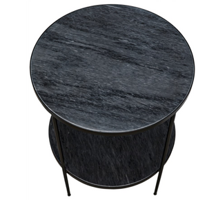 Noir Rivoli Side Table - Black Metal with Marble
