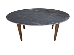 Noir Surf Oval Dark Walnut Dining Table with Stone Top