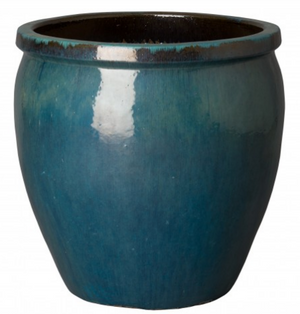 Large Rimmed Ceramic Planter - Teal Green