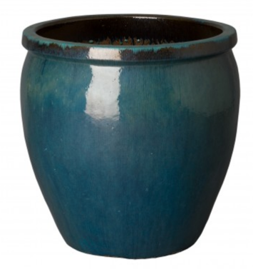 Medium Rimmed Ceramic Planter - Teal Green