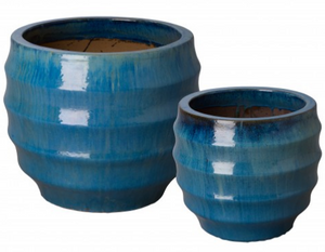Large Ridged Ceramic Pot – Tropical Blue