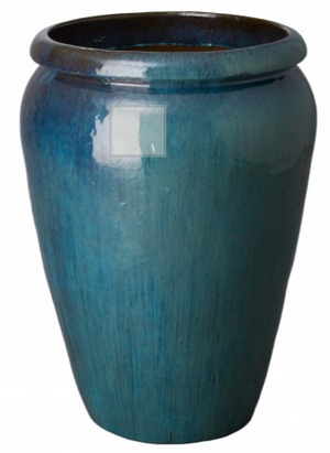 Oversized Tall Rimmed Ceramic Planter - Teal Blue
