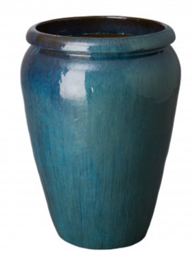 Tall Rimmed Ceramic Planter - Teal Blue