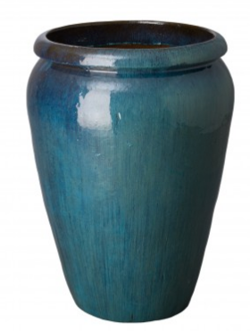 Extra Tall Rimmed Ceramic Planter - Teal Blue