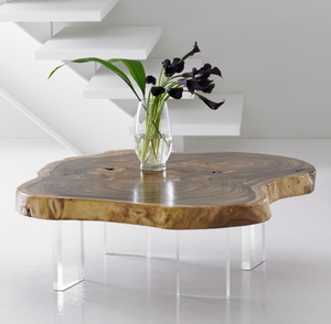 Floating Coffee Table with Acrylic Legs - Chamcha Wood