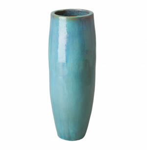 Medium Tall Teal Ceramic Cylinder Planter