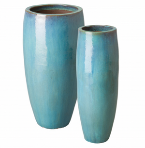 Medium Tall Teal Ceramic Cylinder Planter