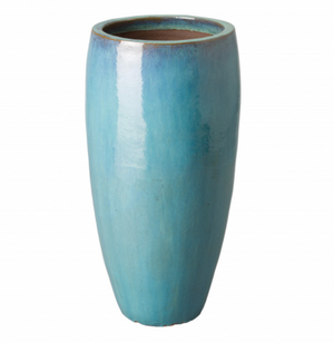 Extra Tall Teal Ceramic Cylinder Planter