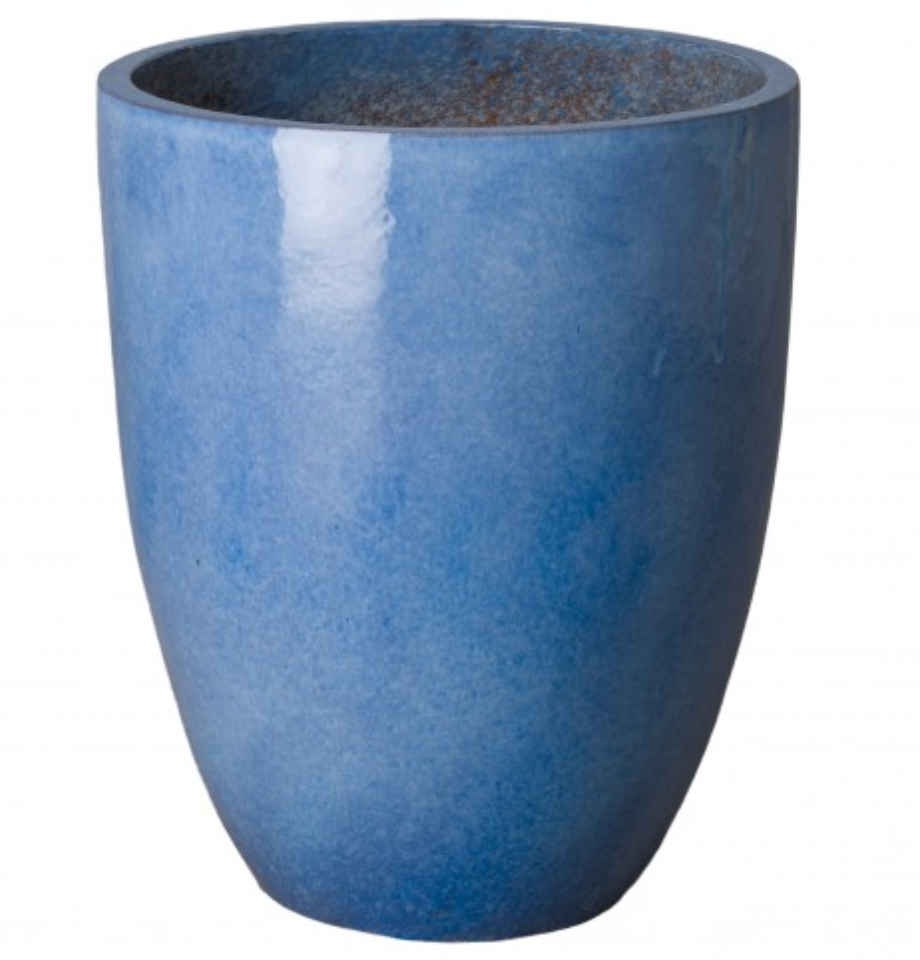 Tall Blue Glazed Ceramic Planter - Large