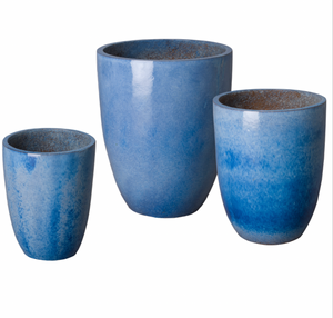 Tall Blue Glazed Ceramic Planter - Large