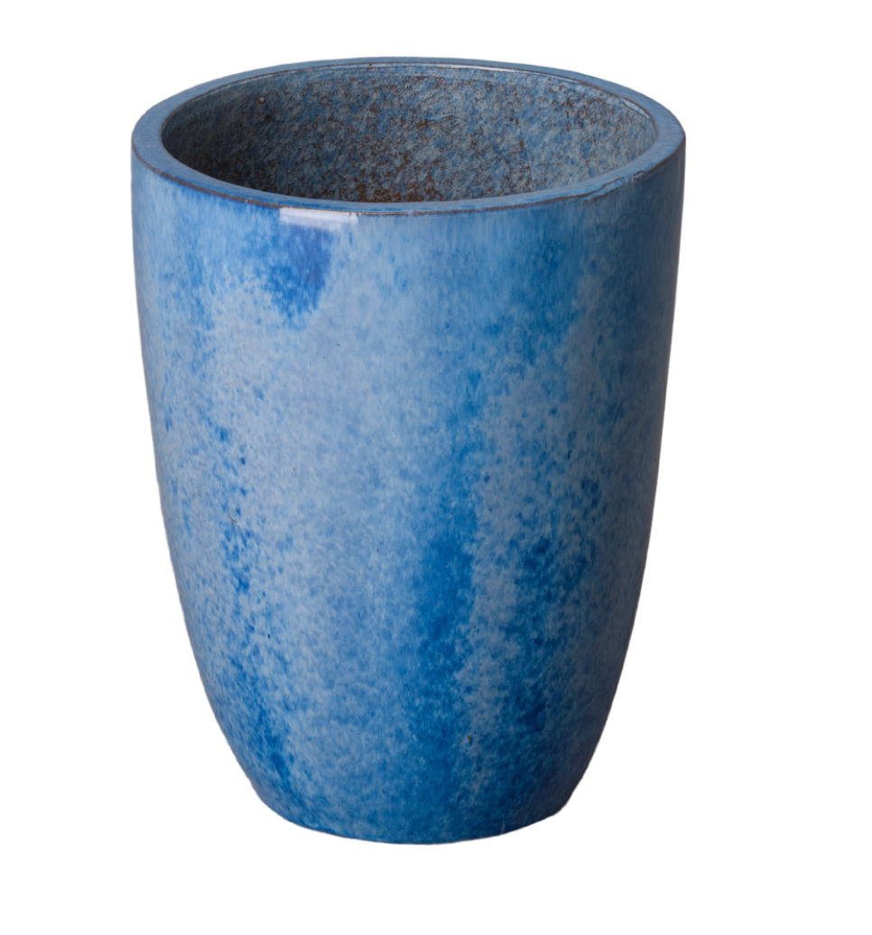 Tall Blue Glazed Ceramic Planter - Small