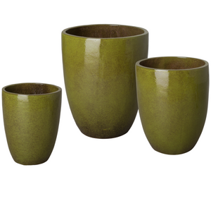 Tall Tropical Green Glazed Ceramic Planter - Medium