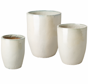 Tall Pearl White Glazed Ceramic Planter - Medium