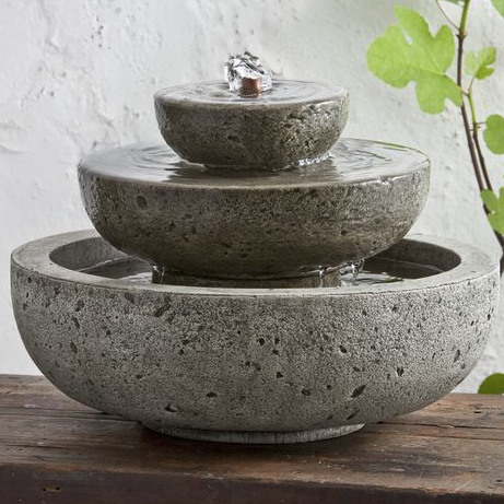 Three Tiered Tabletop Stone Fountain - Alpine Stone Patina