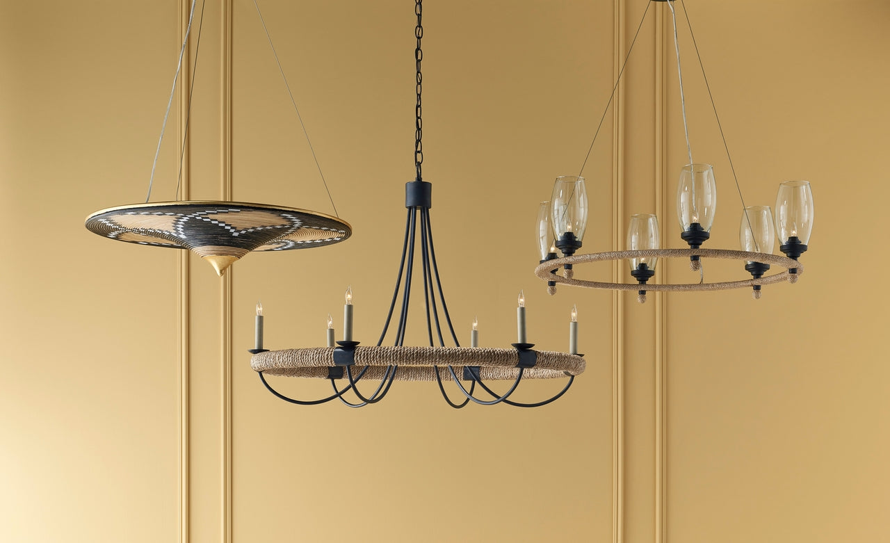 Currey and Company Canaan Chandelier - Contemporary Gold Leaf/Distressed Black/Distressed White