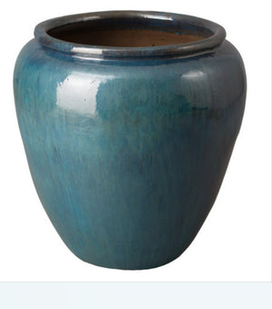 Large Round Planter with Rolled Edge – Teal