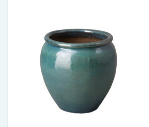 Medium Round Planter with Rolled Edge – Teal