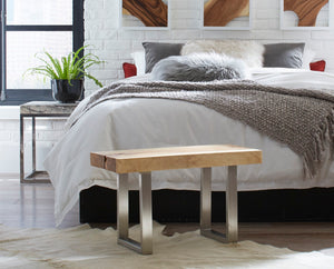 Chamcha Wood Straight Edge Bench, Small, Stainless Steel Legs