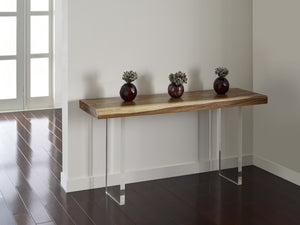 Floating Chamcha Wood Console Table, Acrylic Legs