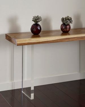 Floating Chamcha Wood Console Table, Acrylic Legs