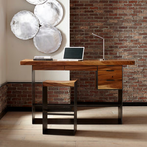 Iron Frame Bar Stool, Chamcha Wood, Natural